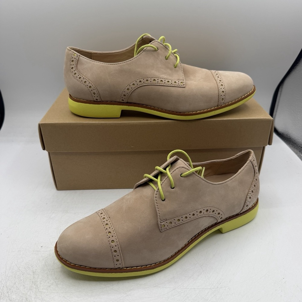 Cole Haan Gramercy Oxfords Womens Sz 6.5 B Sandstone/Green Cap Toe Shoes D41114